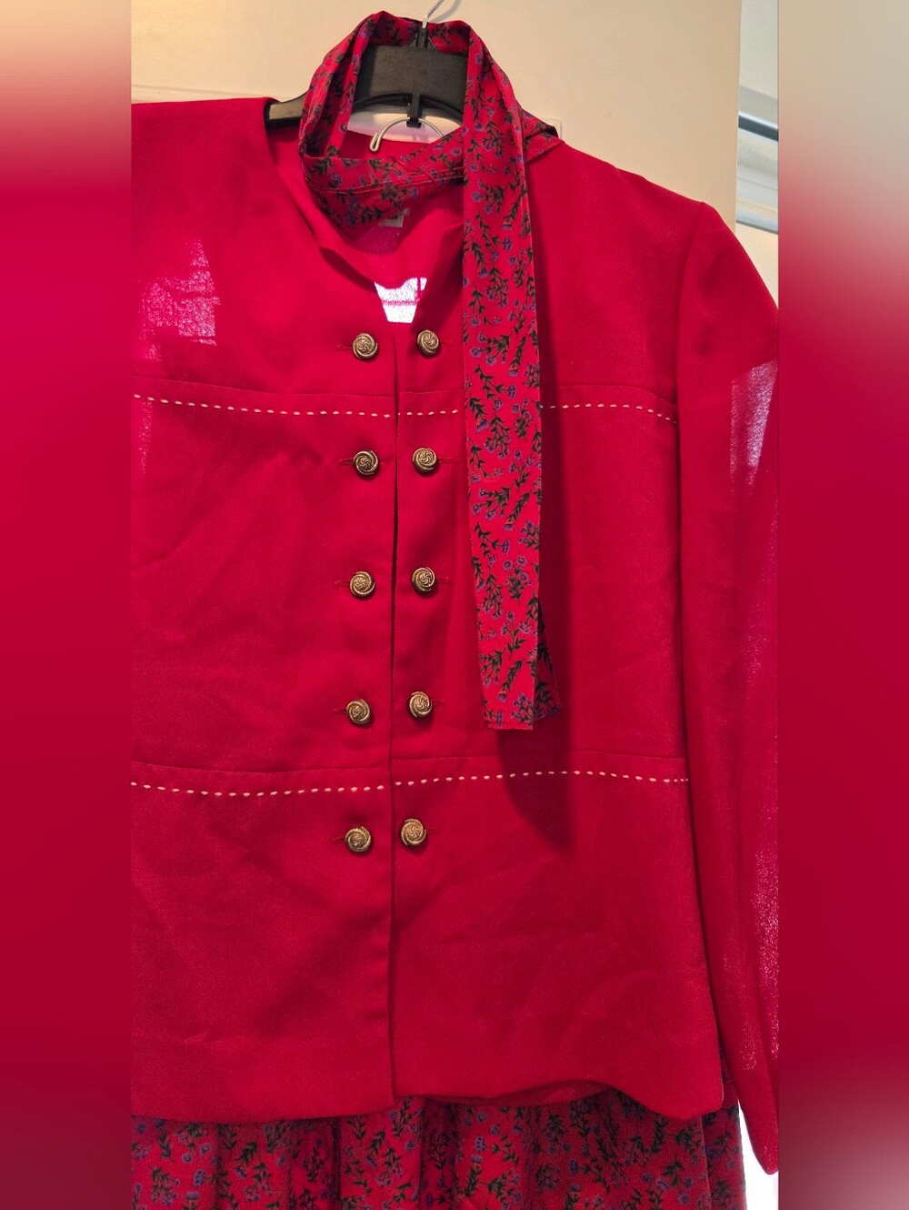 Vintage Leslie Faye Red Two-Piece Dress & Jacket Set - Picture 3 of 7